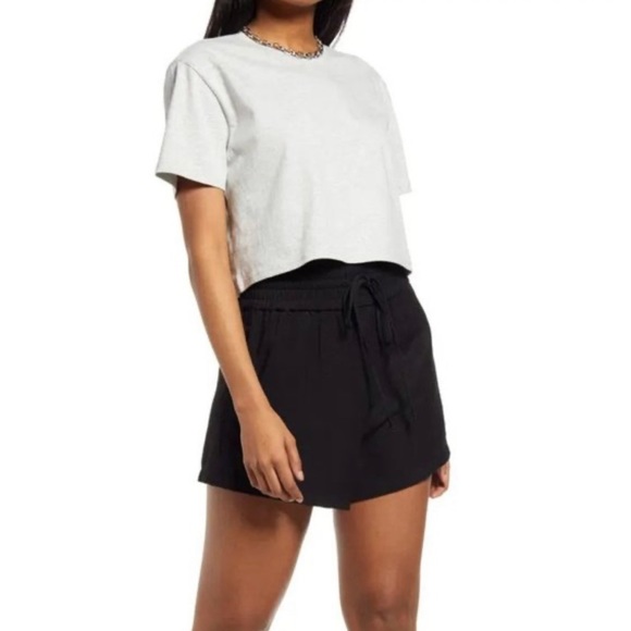Open Edit Boxy Crop Organic Cotton T Shirt in Heather Grey - Picture 2 of 9